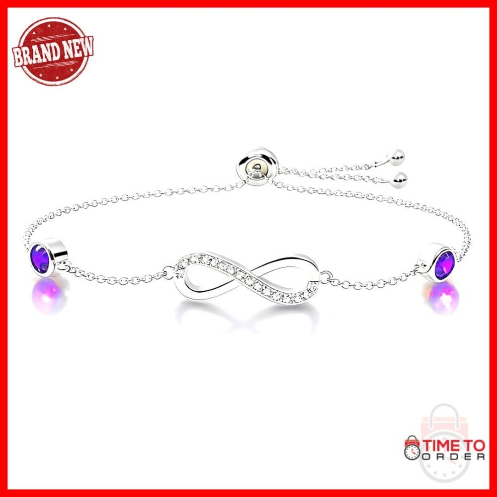 Adjustable Sterling Silver Infinity Birthstone Bracelet for Women
